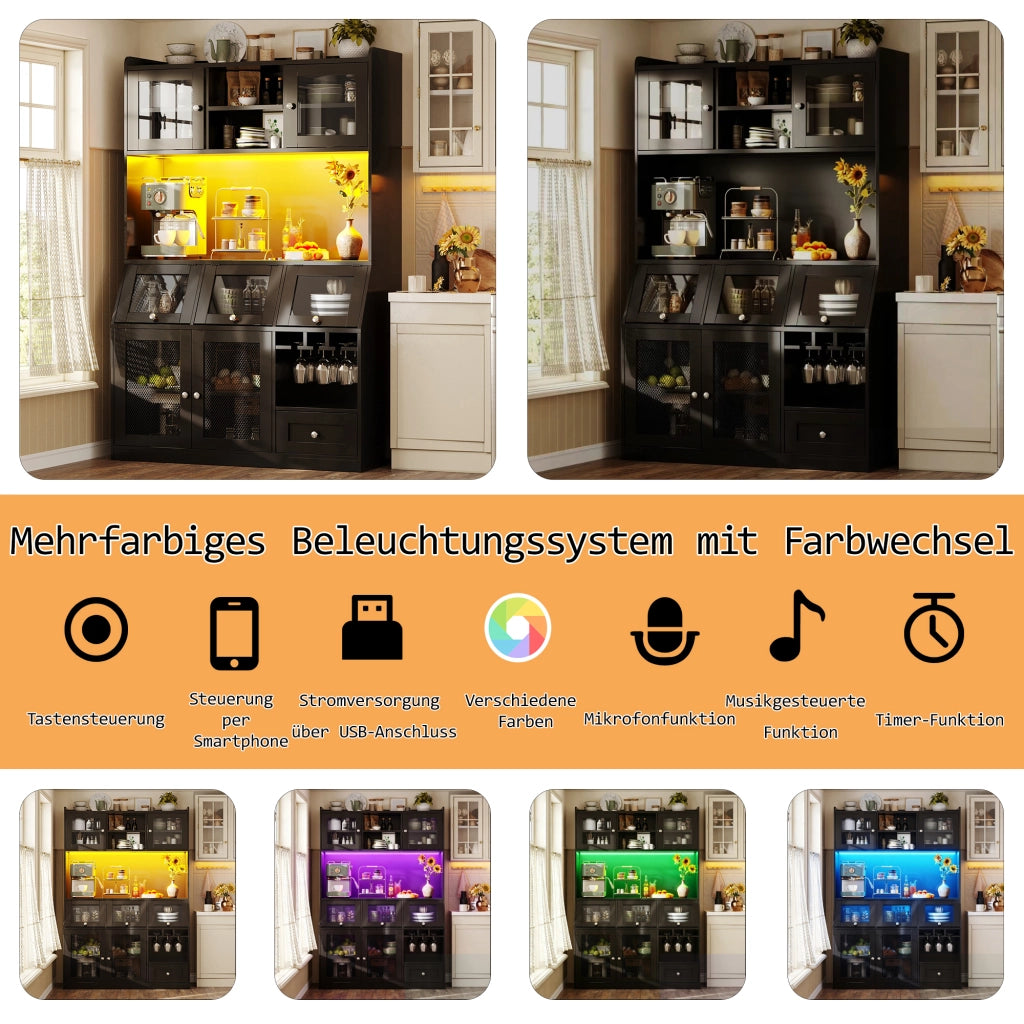 MOBILE DA CUCINA 120x40x181,7 cm Nero in MDF con USB e LED