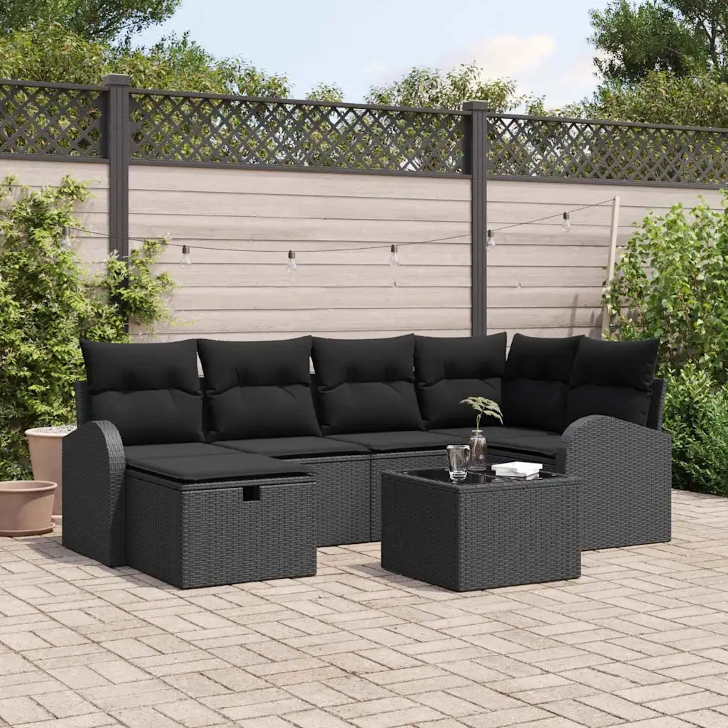 Set Divano da Giardino 7 pcs Nero 234 x 124 x 85 cm Poly Rattan