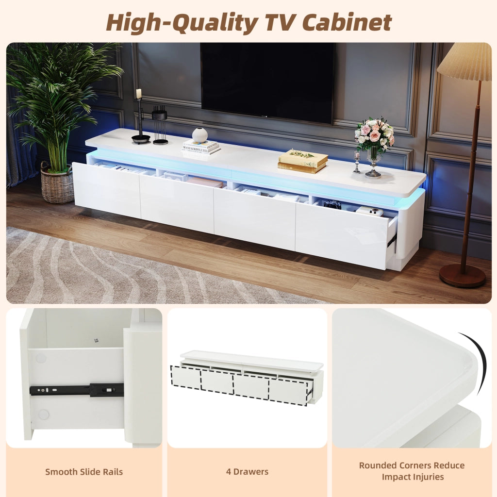 Mobile TV con 4 cassetti e LED - per soggiorno - 180x34x40 cm - in truciolato - bianco