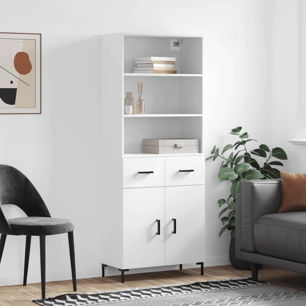 Credenza-Buffet-Armadio da cucina Bianca 69,5x34x180 cm in Legno Multistrato 974170