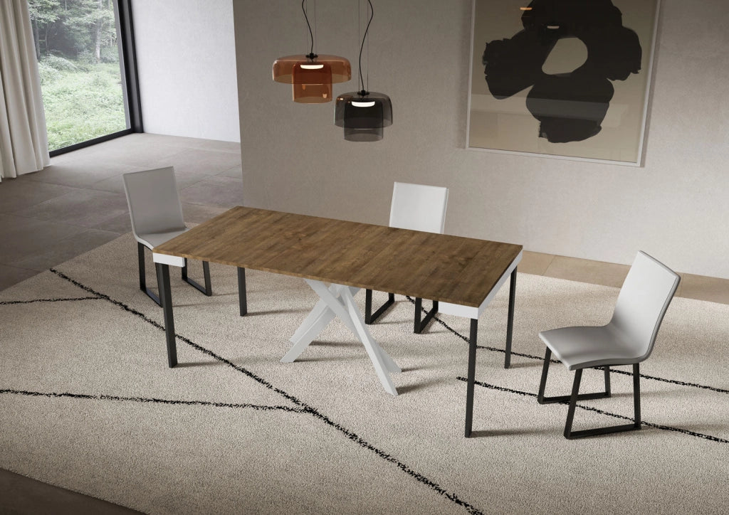Consolle Allungabile 90-196x40x77 cm Saki Small Evolution Noce Gambe Bianche