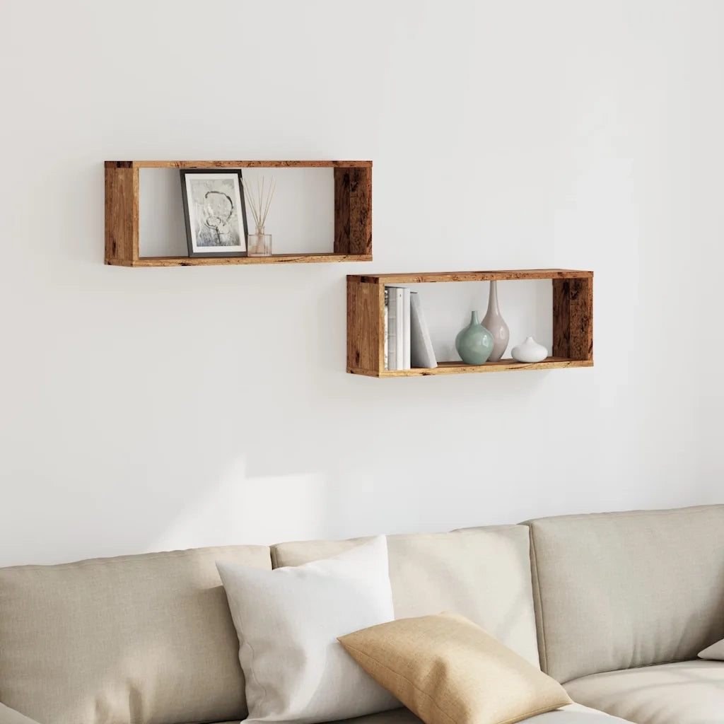 2 pz Mensole a Cubo Muro | Mensola a parete Legno Antico 60x15x23 cm in Truciolato