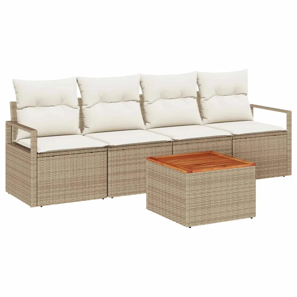 Set Divano da Giardino 5 pcs Beige e Crema polyrattan