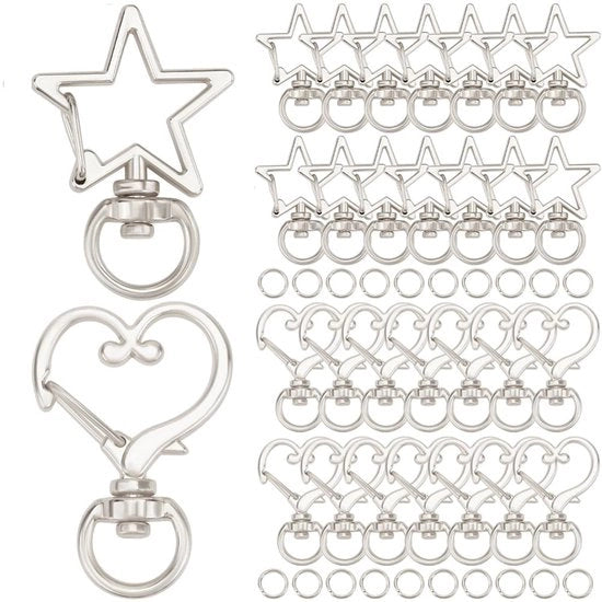 Manicotto per gioielli rotante - 40 pezzi - chiusura a crociera - forma stella/ cuore - lega - per creare gioielli - clip