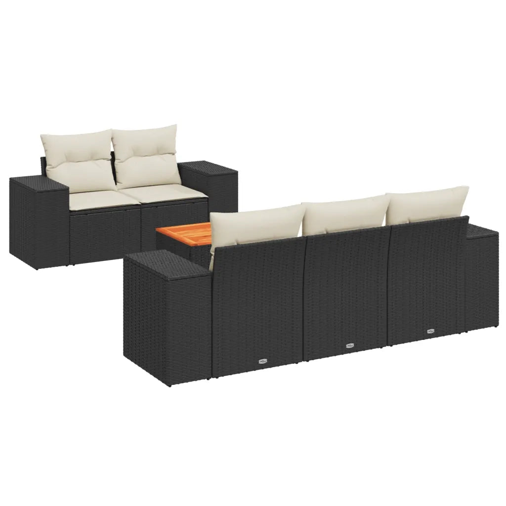 Set Divano da Giardino 6 pz con Cuscini Nero in Polyrattan