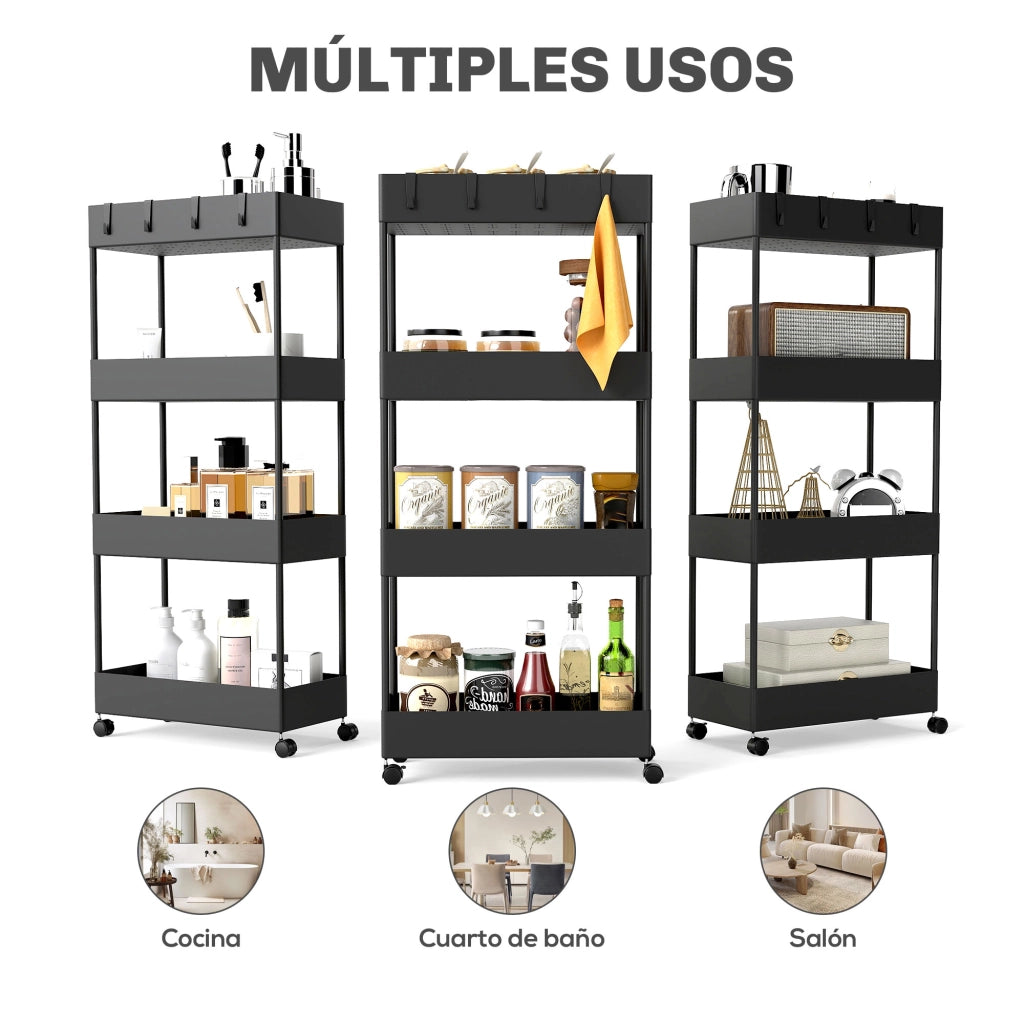 Carrello da cucina 4 livelli ¨C zephmum ¨C 40x19x90 cm nero