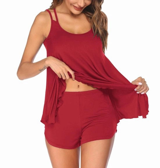 Pijama da notte 2 in 1 per donna - Camisole e shorts sexy - Materiale soffice e respirante - Taglie S-M-L-XL - Lavaggio a mano consigliato - Abbigliamento da notte