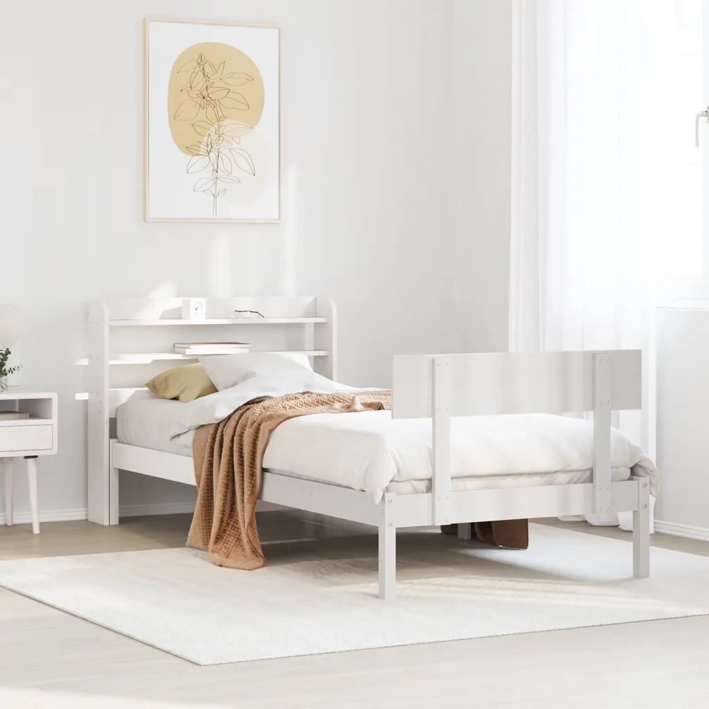 Letto singolo | Letto per adulti | Letto senza Materasso Bianco 90x190 cm in Legno Massello Pino