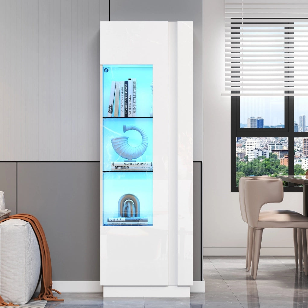 Vetrina 60x40x180 cm con LED e porta in acrilico; truciolare e vetro temperato bianco