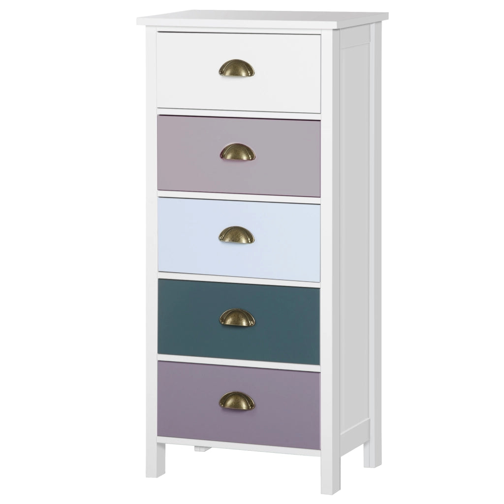Cassettiera 5 cassetti multicolore ¨C Xylo ¨C maniglie metallo conchiglia MDF 45x30x95cm