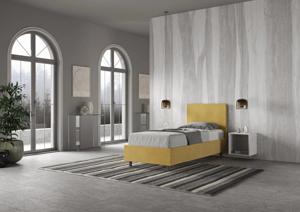 BS COM Letto singolo senza rete imbottito 80x190 microfibra ocra