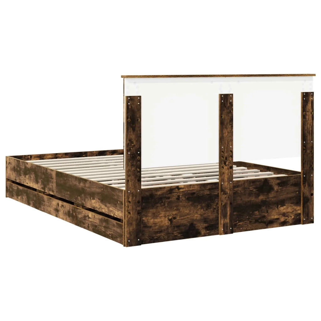 Letto matrimoniale | Letto per adulti | Struttura del letto con cassetto Rovere fum¨¦ 135 x 190 cm