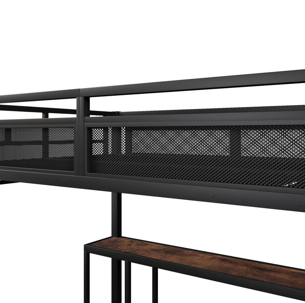 Letto a soppalco 140x200 cm con scrivania, LED, USB e ripiani