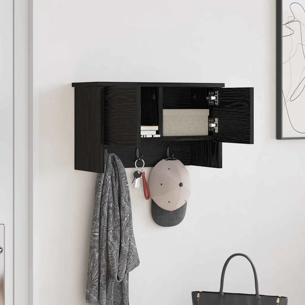 Appendiabiti a muro con lo scaffale Rovere Nero 50 x 20 x 30 cm 874332