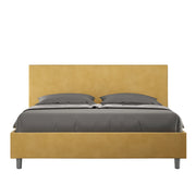 BS COM Letto matrimoniale con rete imbottito 160x210 microfibra ocra