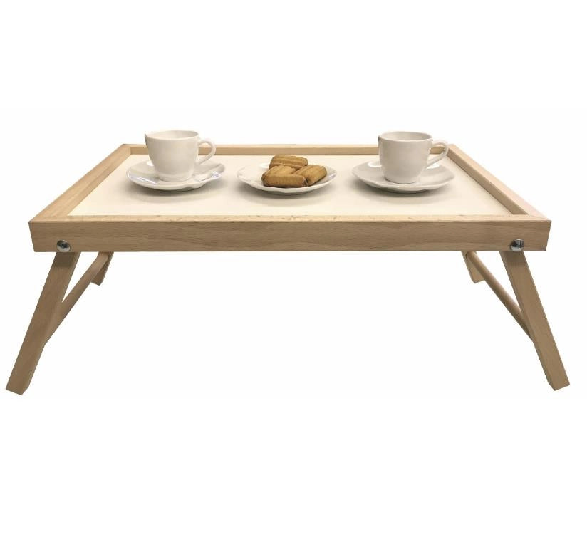Vassoio da Letto Colazione Pieghevole in Legno di Faggio Naturale 50 x 33 x 21,5 cm