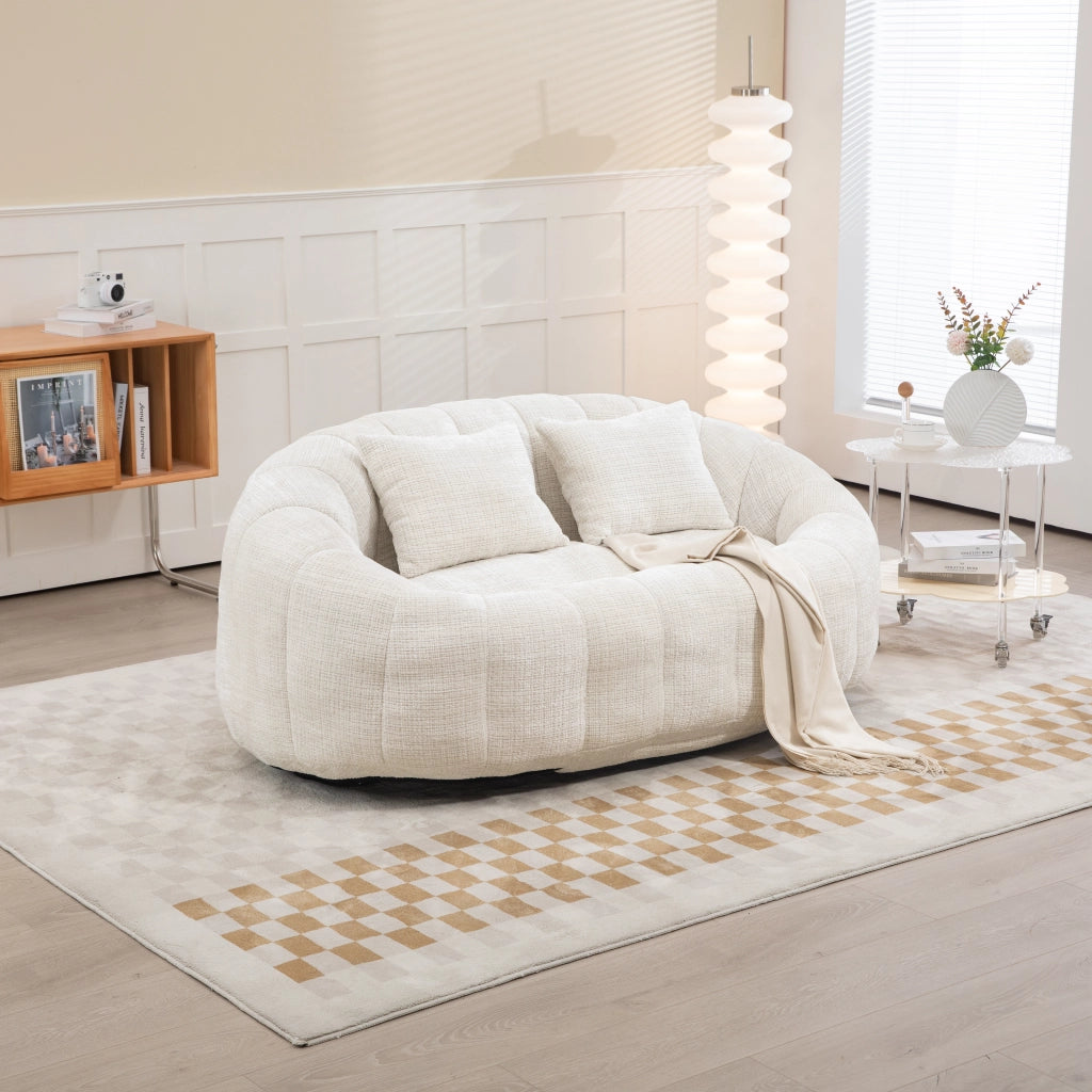Sitzsack Lazy Sofa in Chenille Beige, divano relax a 2 posti con imbottitura in schiuma, 150x95x63 cm