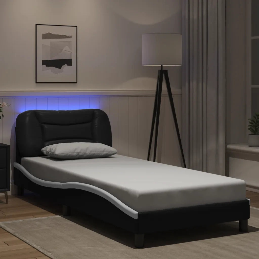 Giroletto con LED senza Materasso-Struttura Letto Hvar Nero e Bianco 90x200 cm