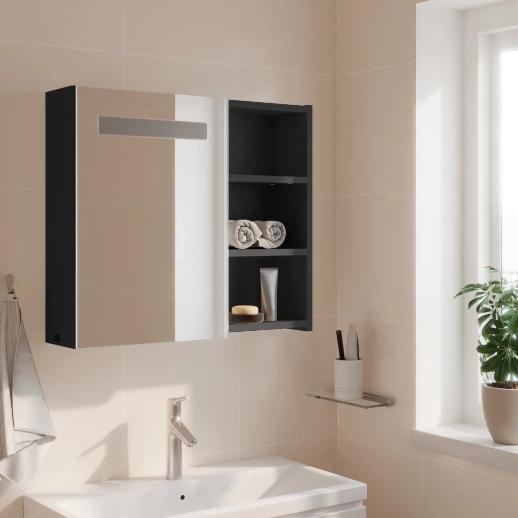 Armadietto Bagno con Specchio e LED Grigio 60x13x52 cm 357970