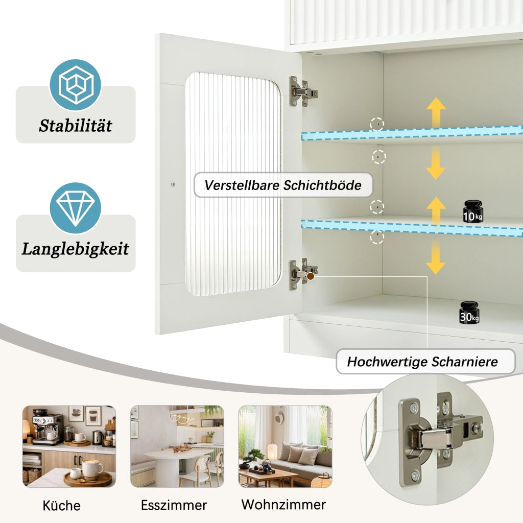 Credenza alta con ripiani regolabili e LED - per cucina - 80×40×180 cm - bianco