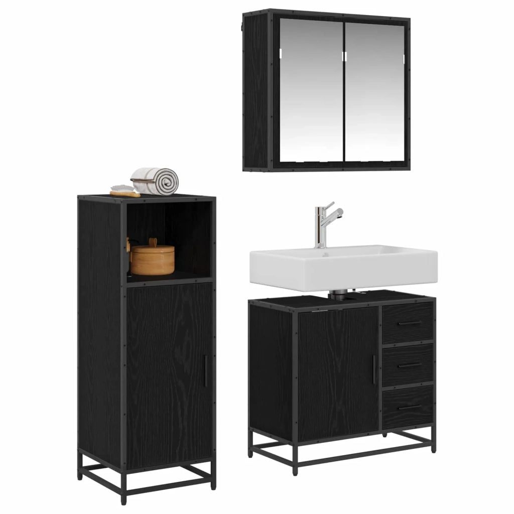 Set di mobili per il bagno 3 pcs Rovere Nero Legno multistrato 3402395