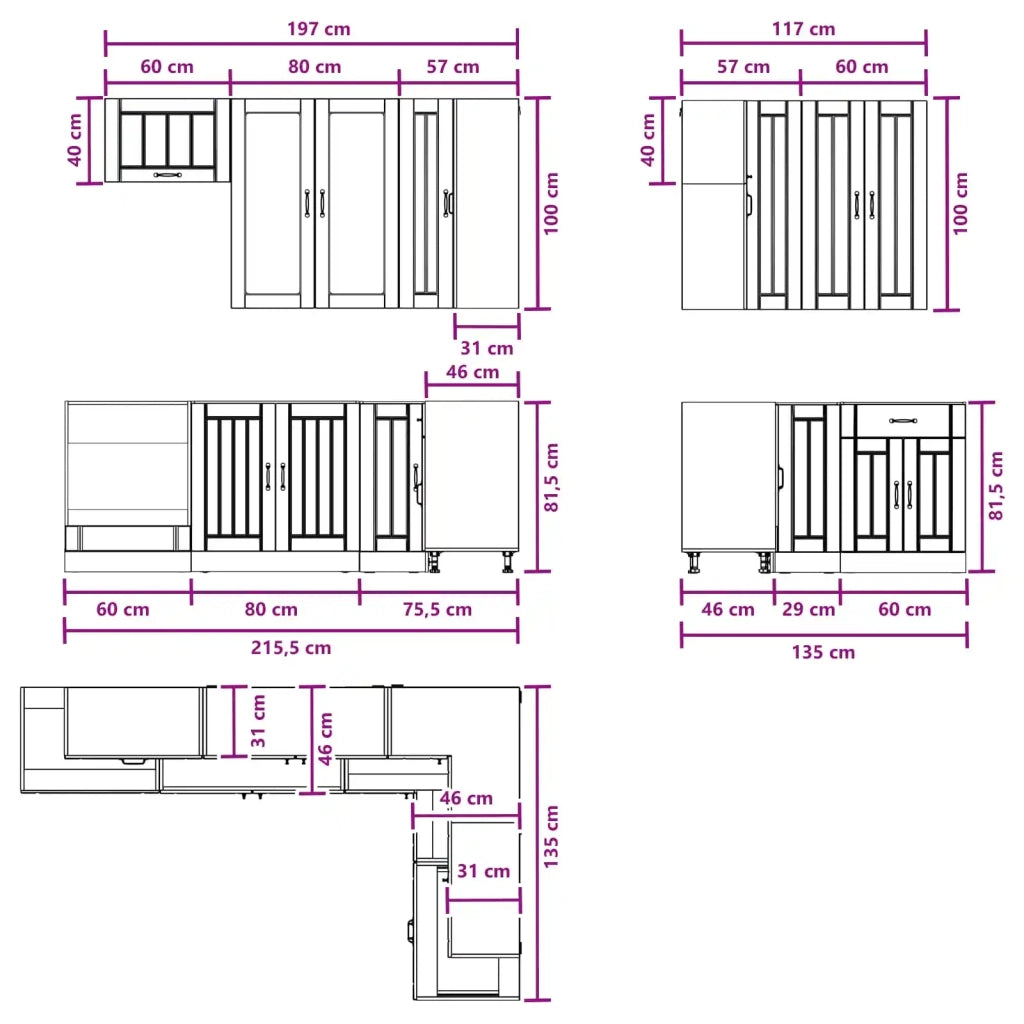 Unità Cucina LUCCA 8 pcs Nero Legno ingegnerizzato 3438478
