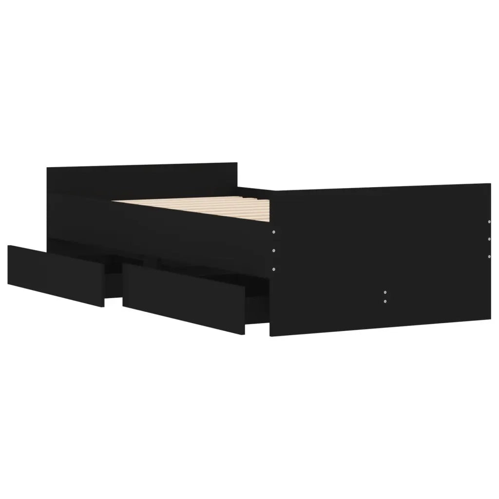Letto singolo | Letto per adulti | Giroletto Nero con Cassetti 75x190 cm Small Single