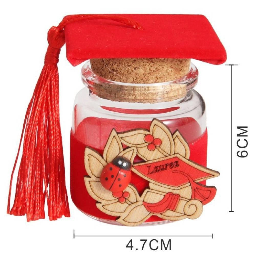 Trade Shop - Bomboniera Portaconfetti Per Festa Di Laurea Con Tocco Rosso In Vetro E Sughero -