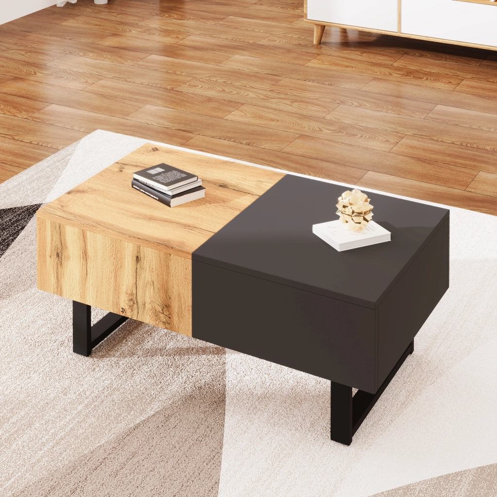 Tavolino da salotto multifunzionale - Zephmum- 155x55x40 cm - Con ripostiglio nascosto e struttura in legno e metallo