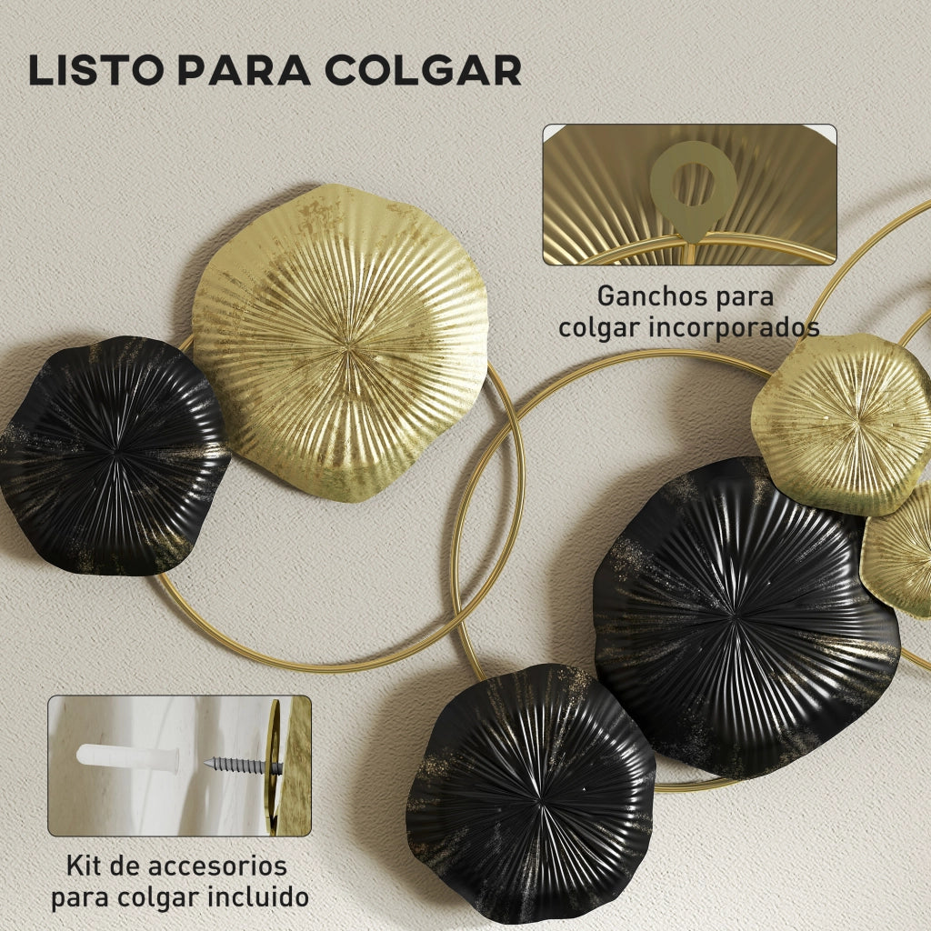 Scultura a Parete Foglia di Loto ¨C Minimal ¨C Dorato e Nero 84x35 cm