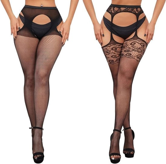 Due paia di calze intime per donne - Sexy calze per calze a sostegno - Panty alta vita per feste di costume, cosplay, carnevale e Halloween