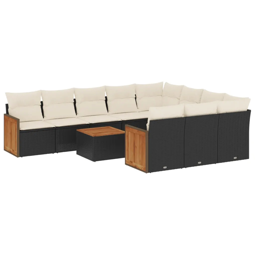 Set Divani da Giardino 11 pz con Cuscini in Polyrattan Nero 3228023