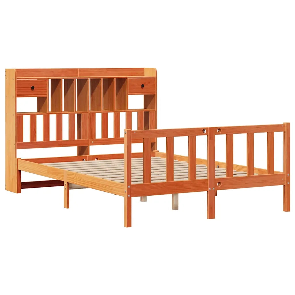 Letto Libreria senza Materasso Marrone Cera 150x200 cm in Pino 3321762