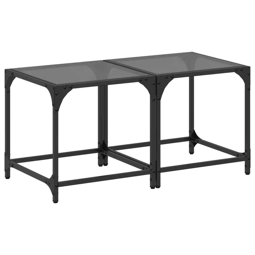 Tavolini da Salotto con Piano Vetro Nero 2pz 40x40x40cm Acciaio 845961