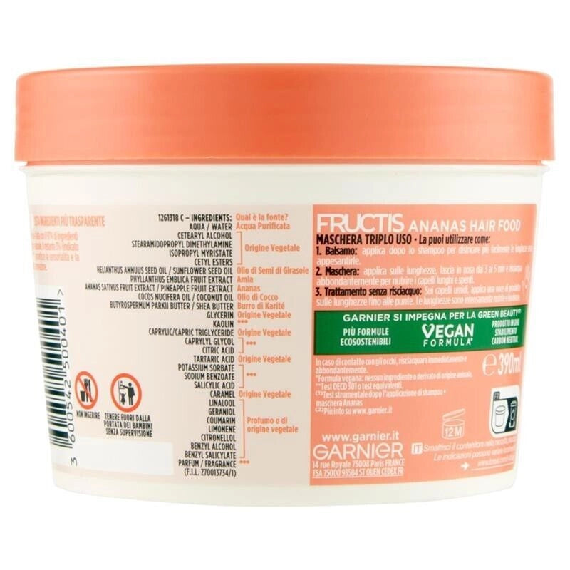 GARNIER FRUCTIS HAIR FOOD MASCHERA ANANAS LUNGHEZZE LUMINOSE PER CAPELLI LUNGHI E SPENTI 390 ML