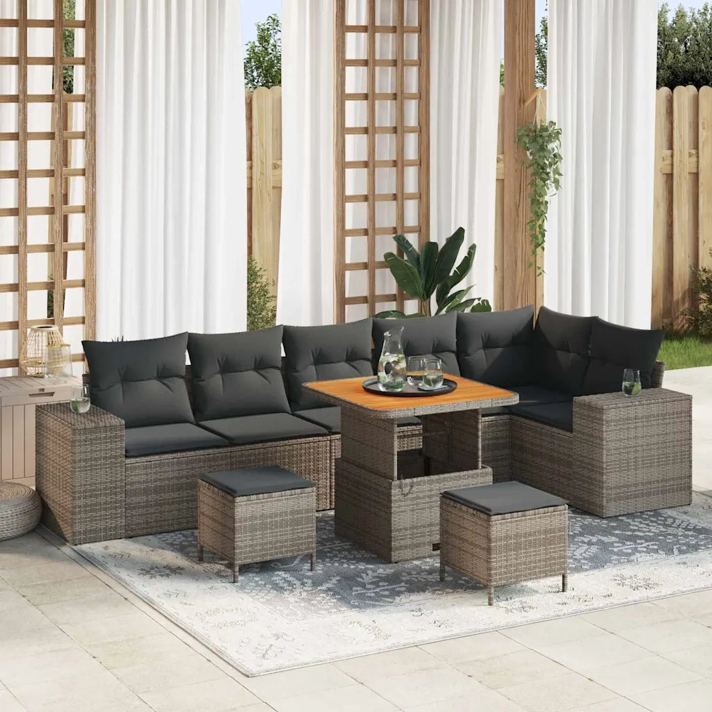 Set Divano da Giardino con cuscino 9 pcs Grigio polyrattan 3363973