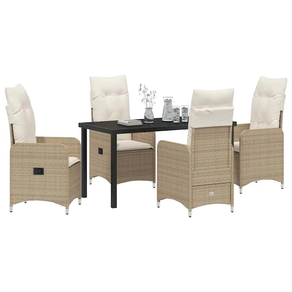 Set da Pranzo per Giardino con cuscino 5 pcs Beige polyrattan 3379655