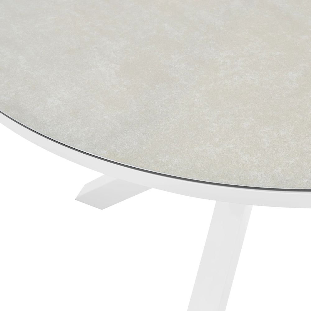 Set da pranzo 4 posti composto da tavolo in alluminio con piano in vetro ceramico e sedie con cuscini grigi giardino terrazzo elegante