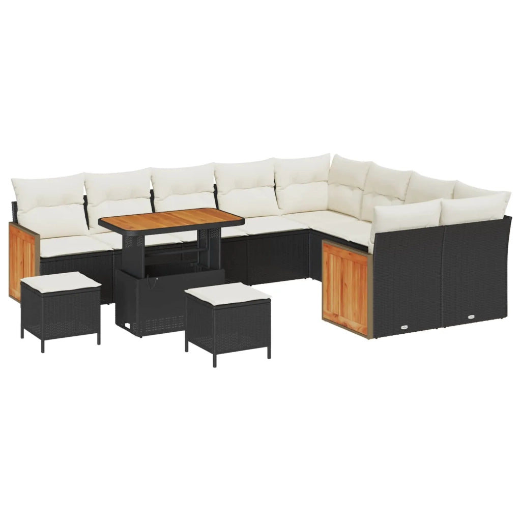 Set Divano da Giardino con cuscino 12 pcs Nero e Crema 3363215