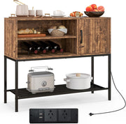 Credenza Buffet da Cucina, Mobile da Cucina con Prese Elettriche e Porte USB, con Portabottiglie e Mensole, per Sala da Pranzo, Soggiorno e Ingresso, 100 x 35 x 83 cm (Marrone)