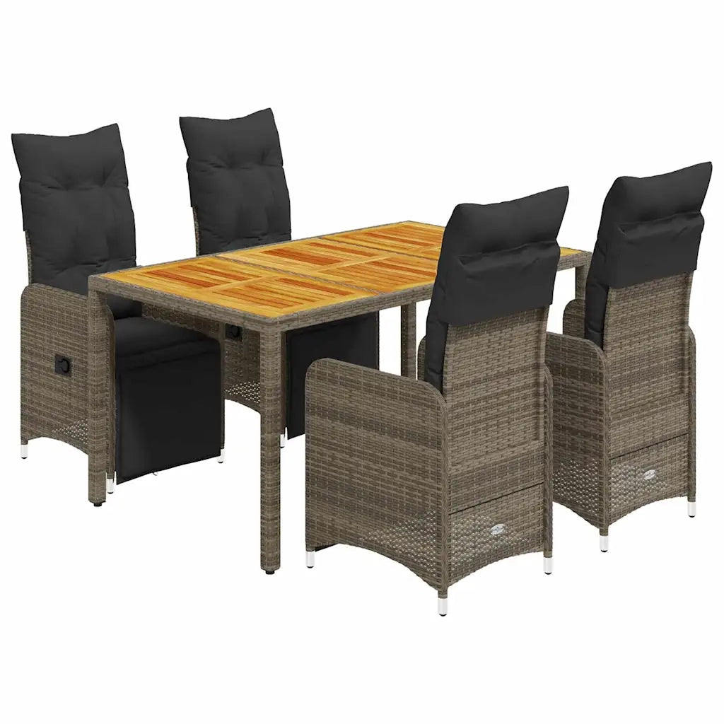 Set Bistrò da Giardino 5 pz con Cuscini in Polyrattan Grigio