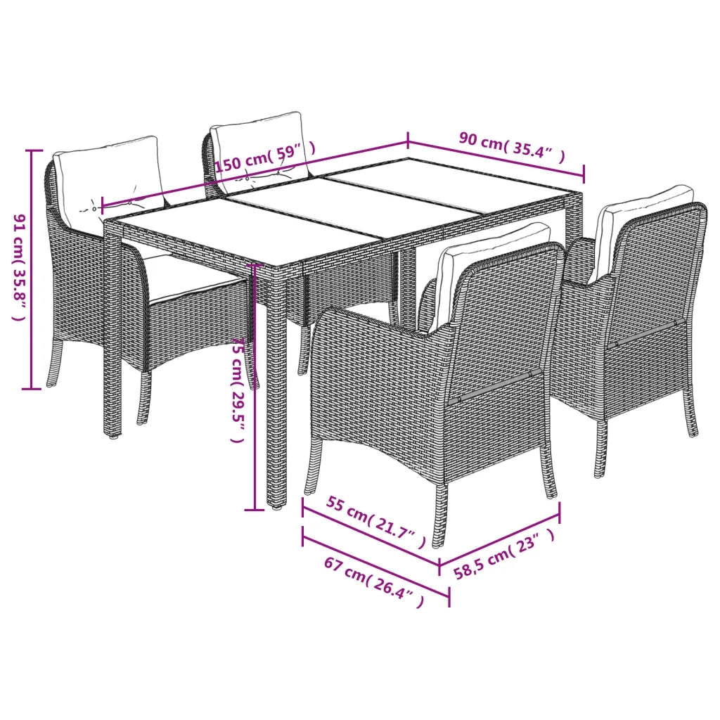Set da Pranzo da Giardino 5 pz Nero con Cuscini in Polyrattan 3211850