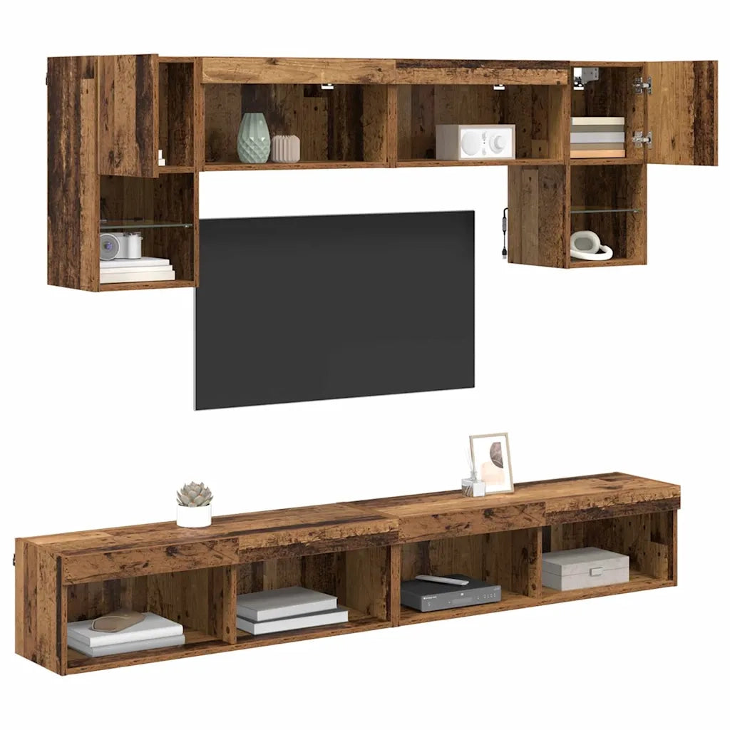 Unit¨¤ a muro per TV con LED 6 pz | Armadietto TV | Mobile Porta TV Legno vecchio