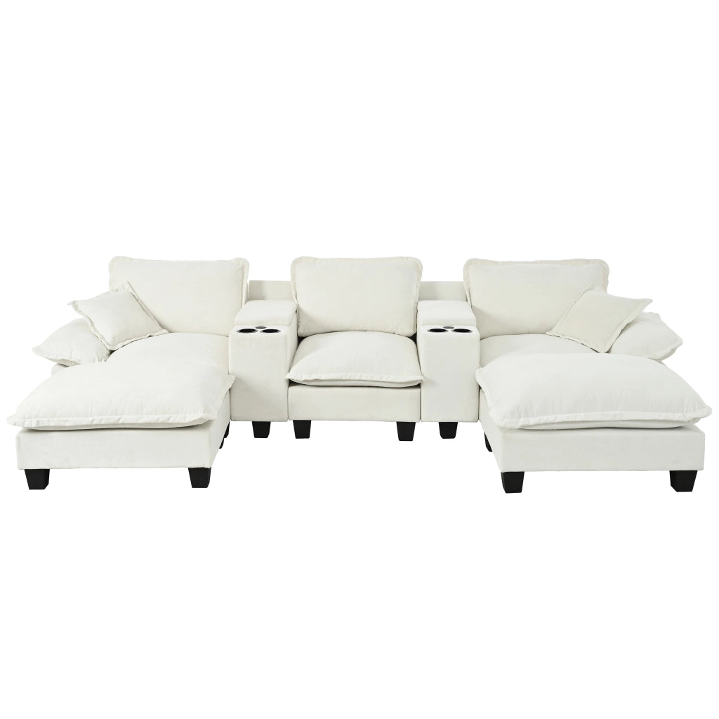 Divano Angolare Modulare con Ottomane e Contenitore ¨C MINIMAL ¨C Chenille Beige