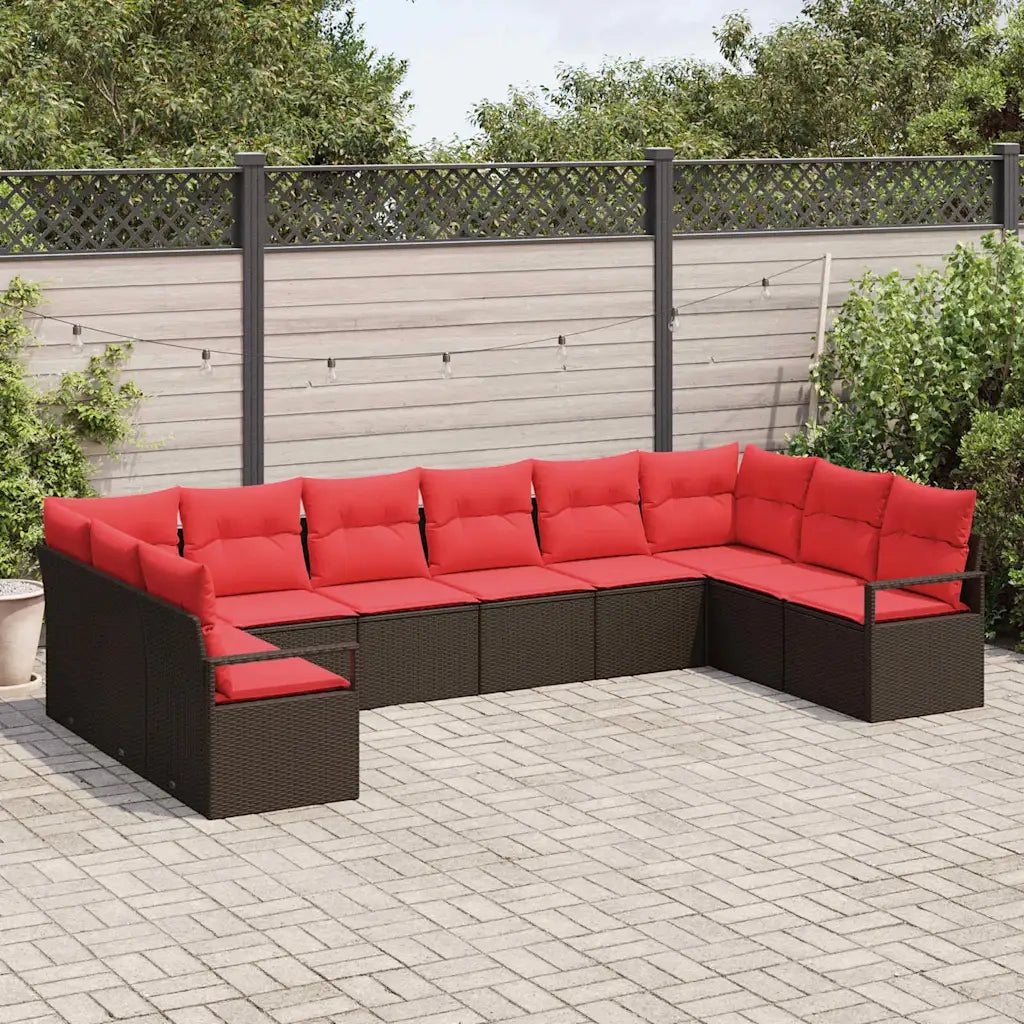 Set di divani con cuscino 10 pcs Marrone polyrattan 3346564