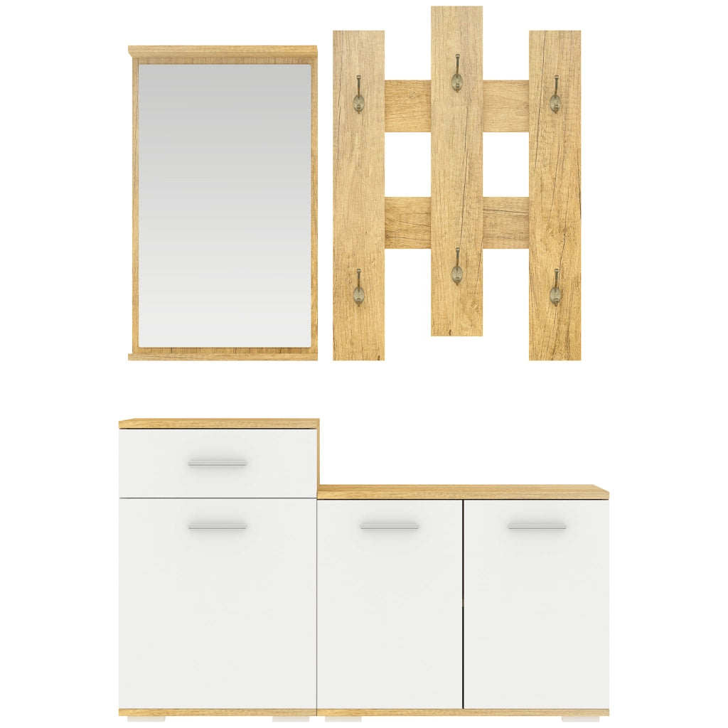 Set Ingresso 3 in 1 con Appendiabiti, Specchio e Scarpiera con Panca ¨C zephmum ¨C Legno