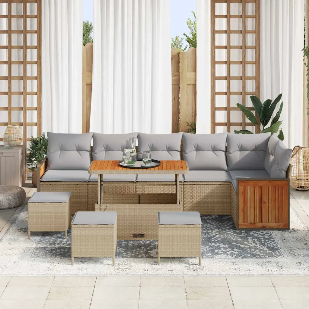 Set Divano da Giardino 12 pcs Beige e Grigio Chiaro polyrattan