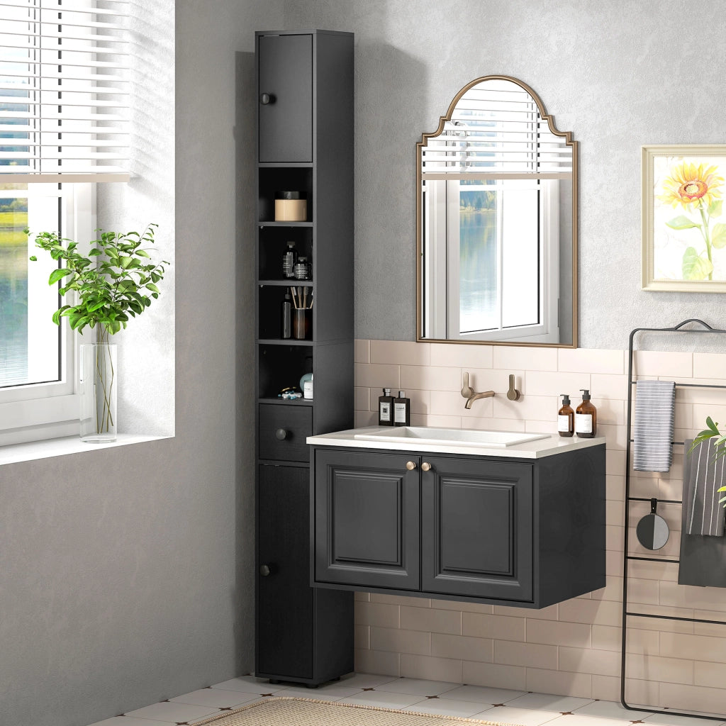 Colonna Armadietto Bagno con Ripiani Regolabili ¨C Minimal ¨C 20x20x180 cm Nero