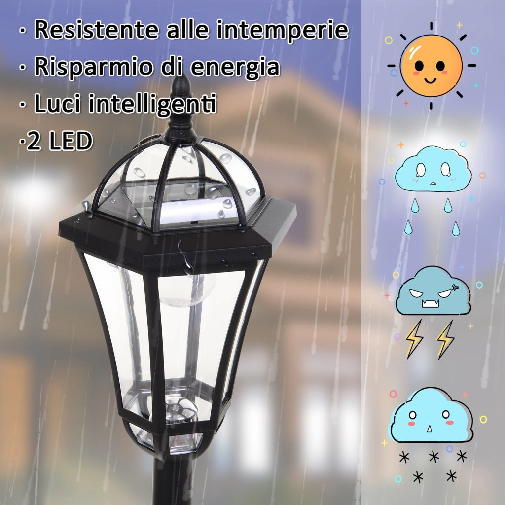 Set 2 Lampioni Solari per Giardino con 2 LED e Accensione Automatica. Nero