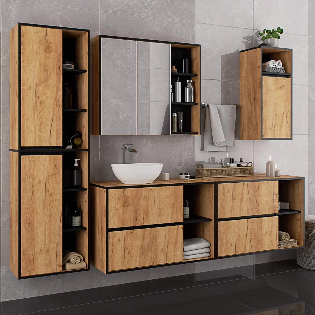 Mobile bagno sospeso senza lavabo VAMI Rovere Craft, Nero 90 cm 2 cassetti 90x45,5x60 cm